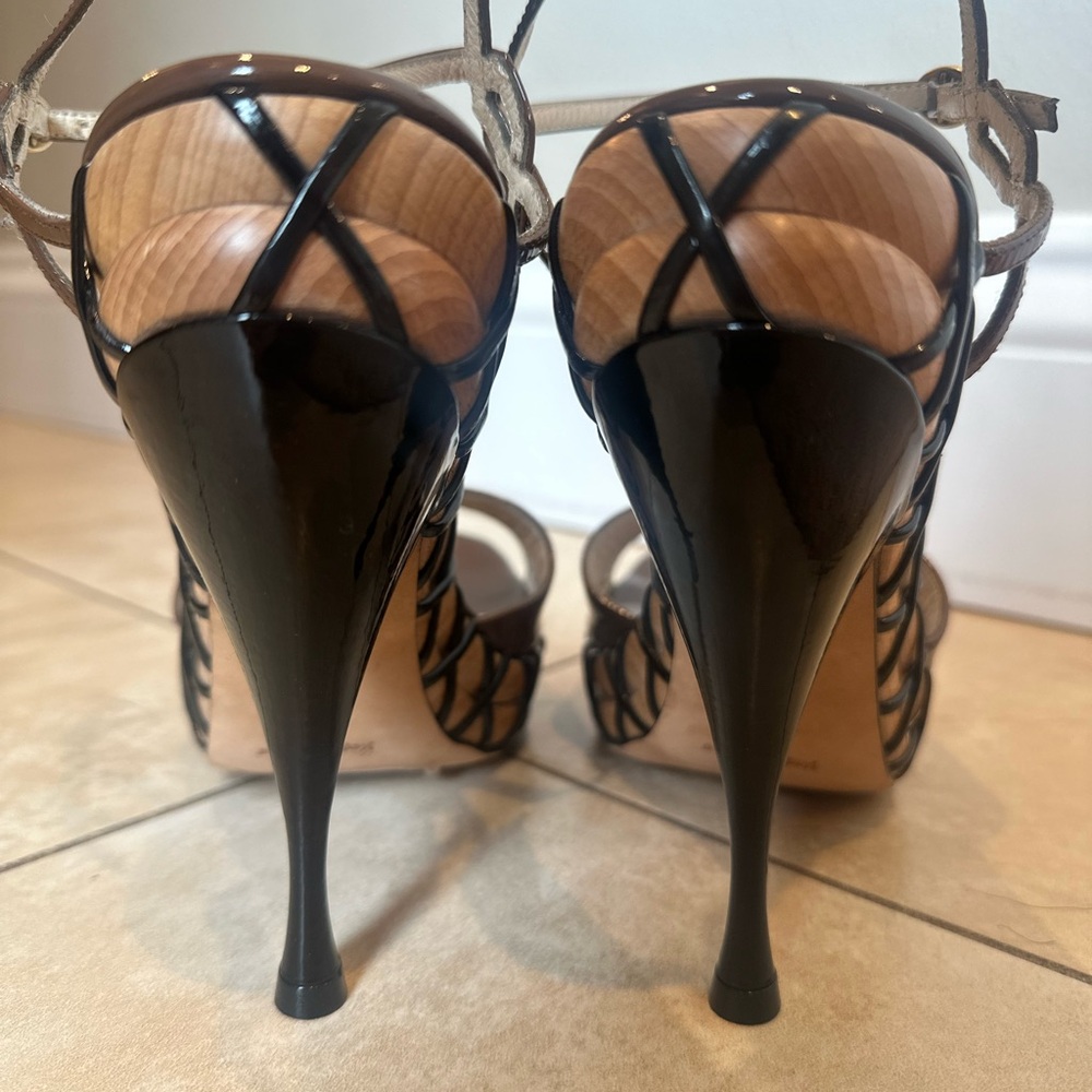 YSL Saint Laurent Brown and Black Strappy Heels - Picture 3 of 6